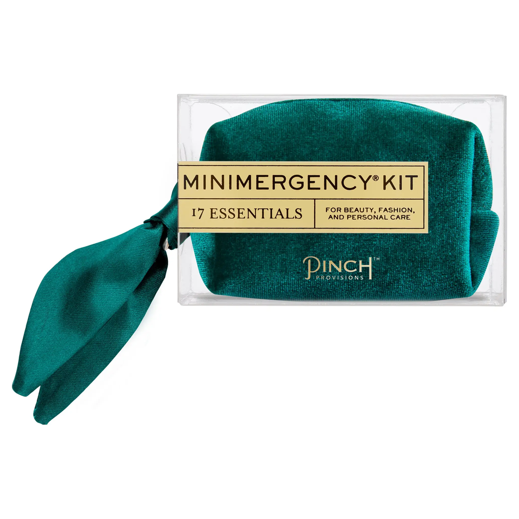 Velvet Scarf Minimergency Kit in Dusty Blue | by Pinch Provisions  NEW FOR THE HOLIDAYS! Luxury and peace of mind in the palm of your hand? Now you can have both with our new Velvet Scarf Minimergency Kits, which are beautiful as they are practical. Each soft velvet pouch with a matching silky scarf zipper pull contains 17 beauty, personal care, and style essentials...everything you need IN A PINCH®!