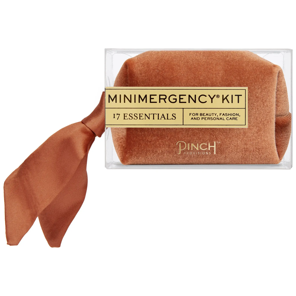 Velvet Scarf Minimergency Kit in Dusty Blue | by Pinch Provisions  NEW FOR THE HOLIDAYS! Luxury and peace of mind in the palm of your hand? Now you can have both with our new Velvet Scarf Minimergency Kits, which are beautiful as they are practical. Each soft velvet pouch with a matching silky scarf zipper pull contains 17 beauty, personal care, and style essentials...everything you need IN A PINCH®!